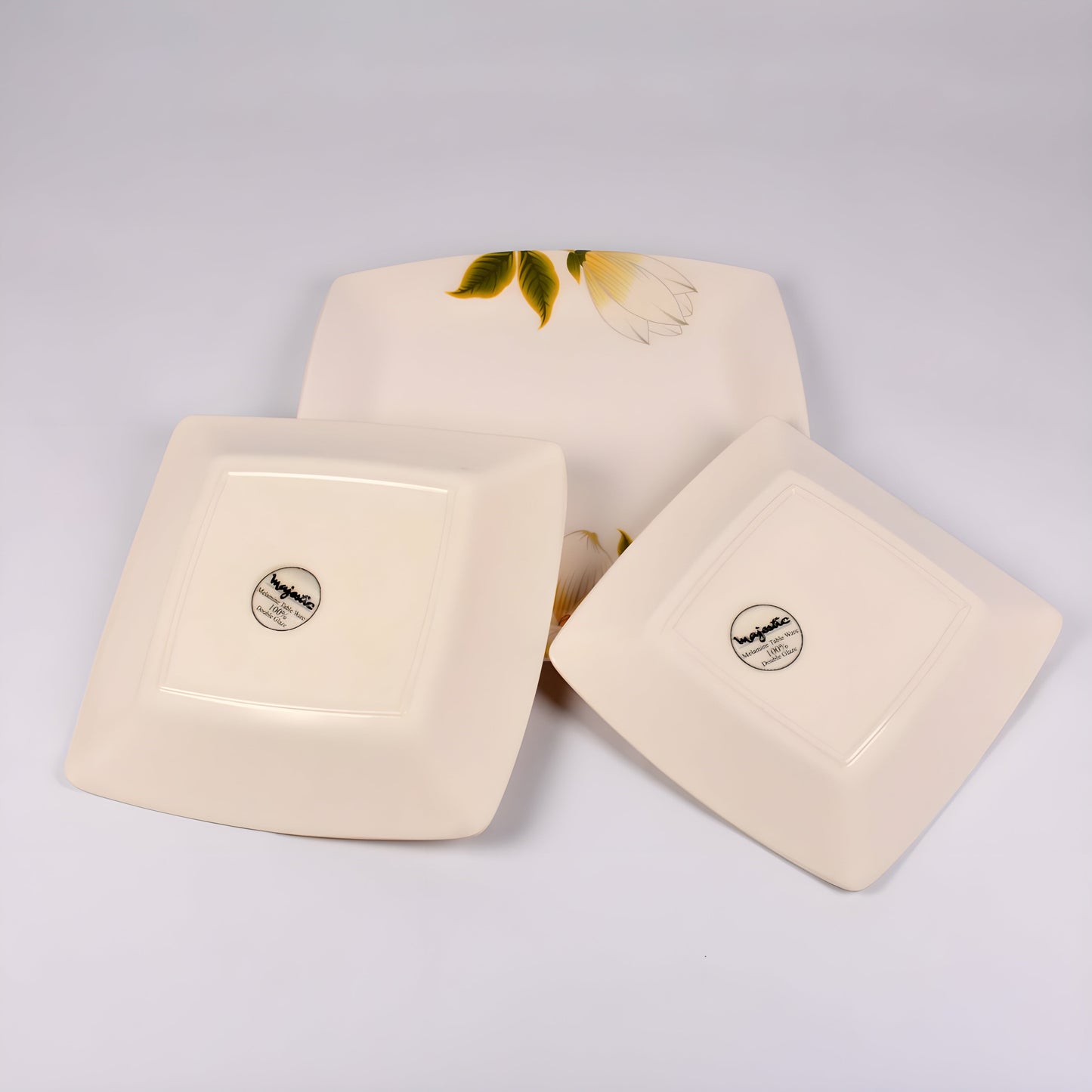 Majestic Melamine Dinner Set Crystal Coated Dinnerware 8 Persons Serving - 64 Pcs Square ROYAL DYNASTY DOUBLE GLAZE SET Made of BPA-free break resistant melamine