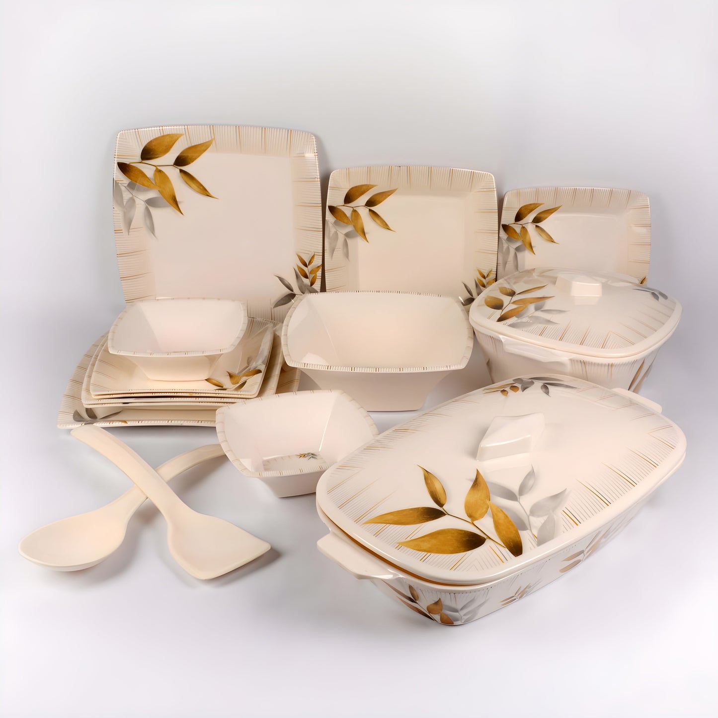 Majestic Melamine Dinner Set Crystal Coated Dinnerware 8 Persons Serving - 64 Pcs Square ROYAL DYNASTY DOUBLE GLAZE SET Made of BPA-free break resistant melamine