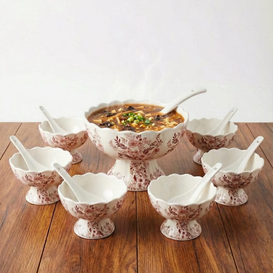14-Piece Melamine Soup Set – Double-Glazed, Printed, Durable & Break-Resistant
