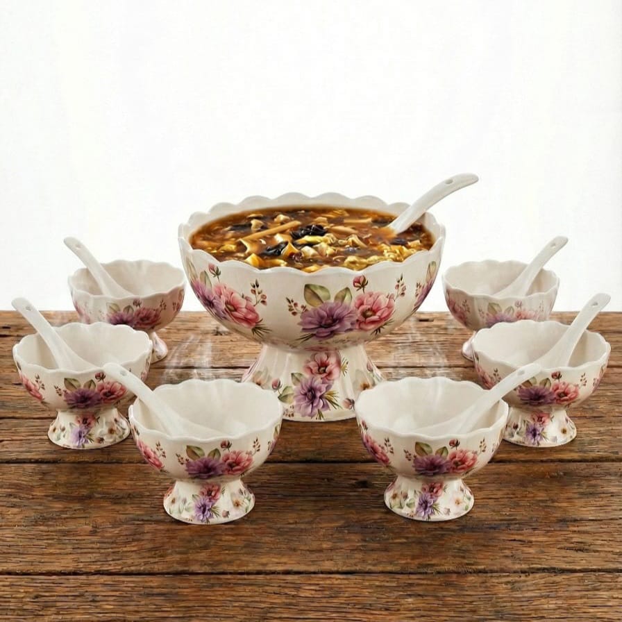 14-Piece Melamine Soup Set – Double-Glazed, Printed, Durable & Break-Resistant