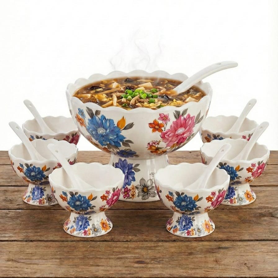 14-Piece Melamine Soup Set – Double-Glazed, Printed, Durable & Break-Resistant