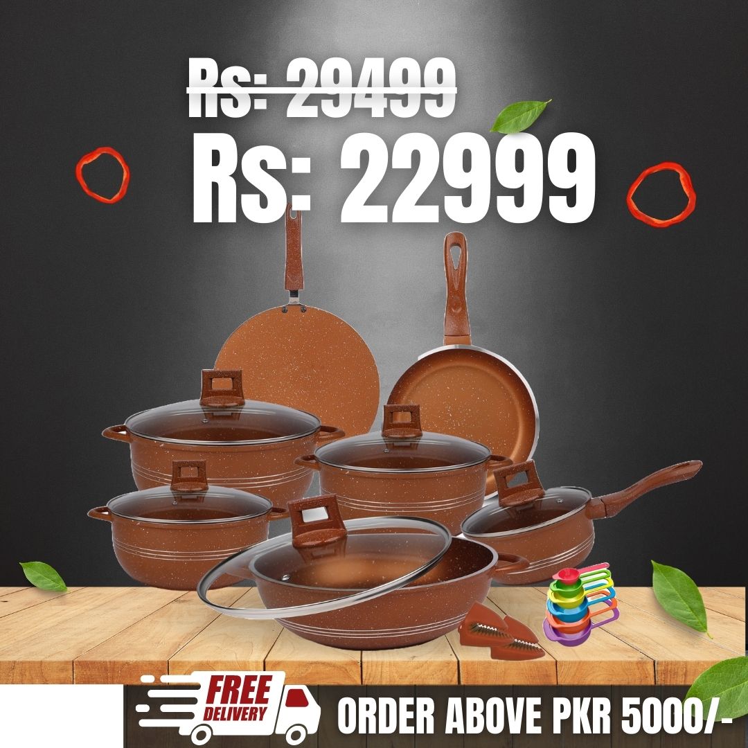 Majestic Chef Marble Coating DIE CAST NONSTICK COOKWARE SET/Kitchen Set-(23PCS) - Copper
