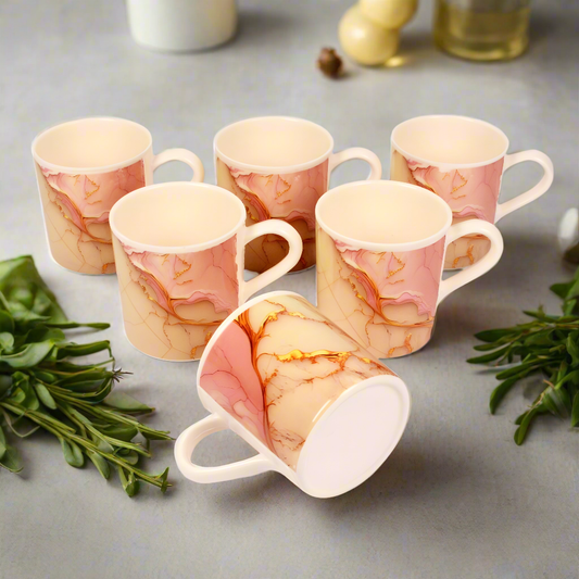 Melamine Coffee Cups of 6, 12oz Camping Mug with Handle, Lightweight and Unbreakable Cups kind to kids, Reusable Mugs Set for Tea, Dishwasher Safe, Ideal for Party RV Gift