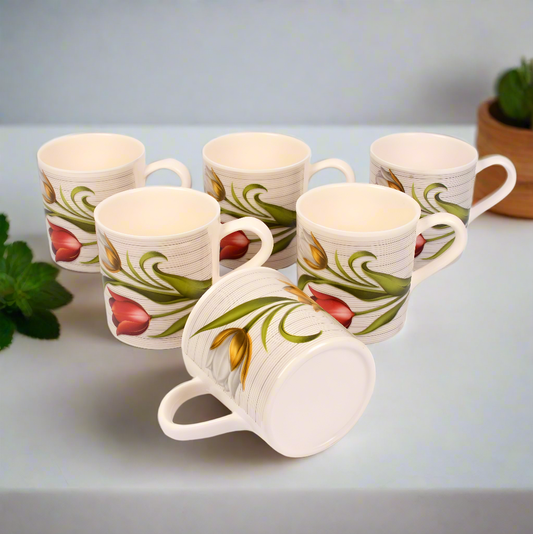 Melamine Coffee Cups of 6, 12oz Camping Mug with Handle, Lightweight and Unbreakable Cups kind to kids, Reusable Mugs Set for Tea, Dishwasher Safe, Ideal for Party RV Gift