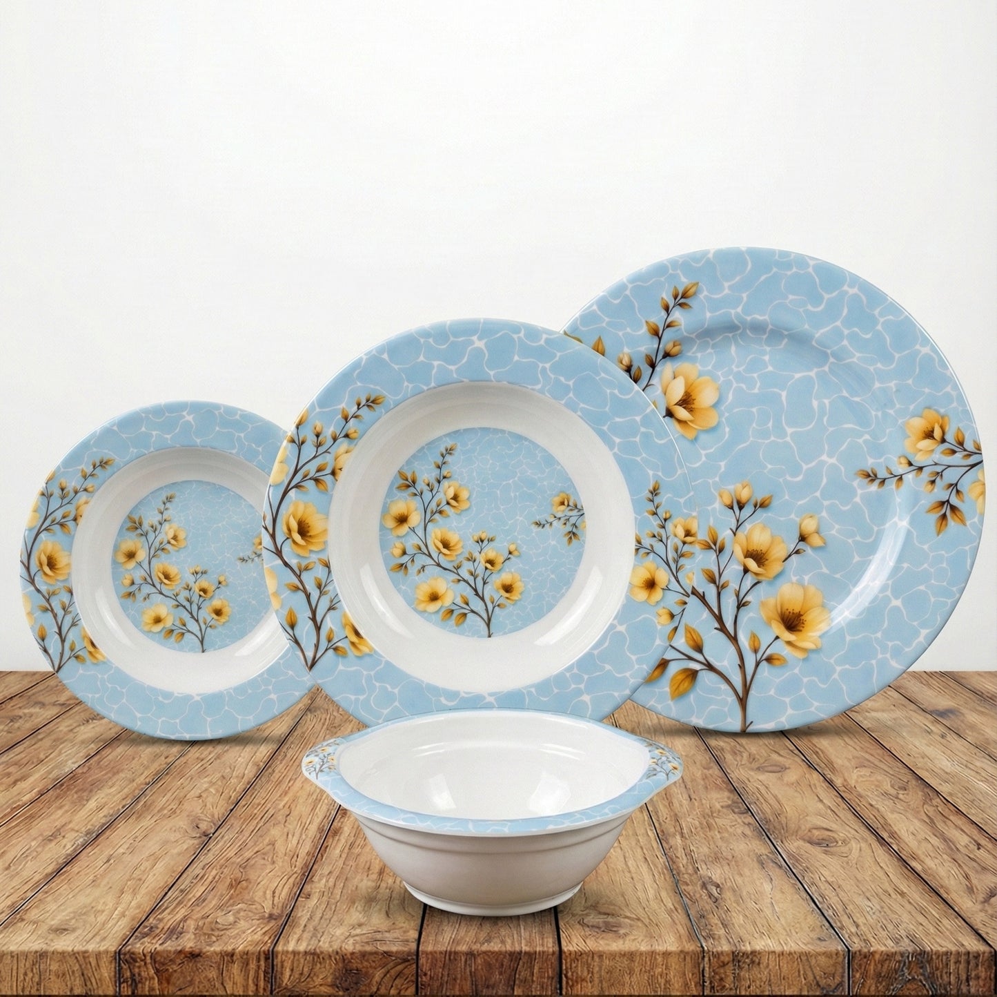 24Pcs Melamine Mini Dinner Set – 3 Sizes plates + 6 Serving Bowl (KTORI) | For 6 Persons | Unbreakable & Lightweight