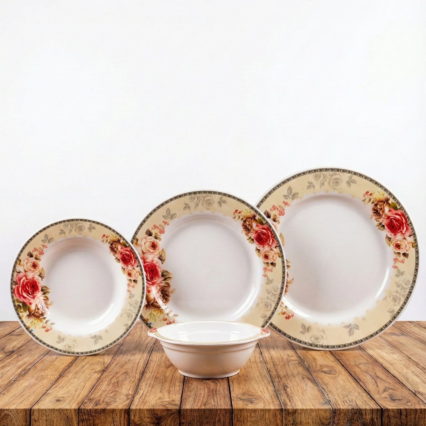 Premium 24Pcs Melamine Mini Dinner Set – 3 Sizes plates + 6 Serving Bowl (KTORI) | For 6 Persons | Unbreakable & Lightweight