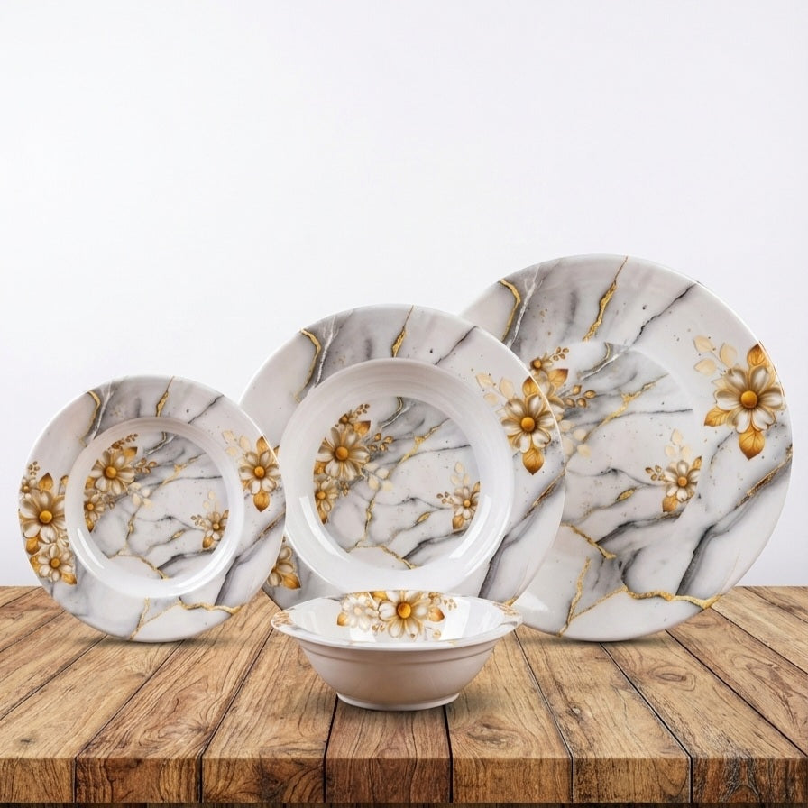 24Pcs Melamine Mini Dinner Set – 3 Sizes plates + 6 Serving Bowl (KTORI) | For 6 Persons | Unbreakable & Lightweight