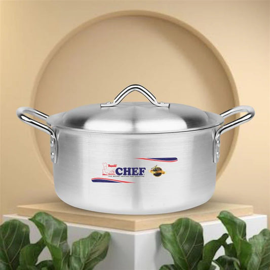 Chef Premium Quality Aluminum Casserole / Cooking Pot - Metal Finish
