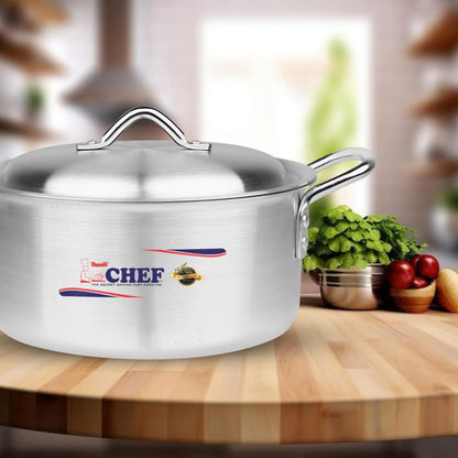 Chef Premium Quality Aluminum Casserole / Cooking Pot - Metal Finish