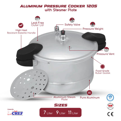 CHEF Best Soft Anodised Pressure Cooker With Steamer - 1205 Model