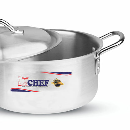 Chef Premium Quality Aluminum Casserole / Cooking Pot - Metal Finish
