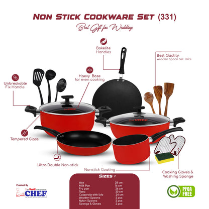 Chef Best Non Stick Cookware Set / Kitchen Set - 331 ( 15 Pcs )