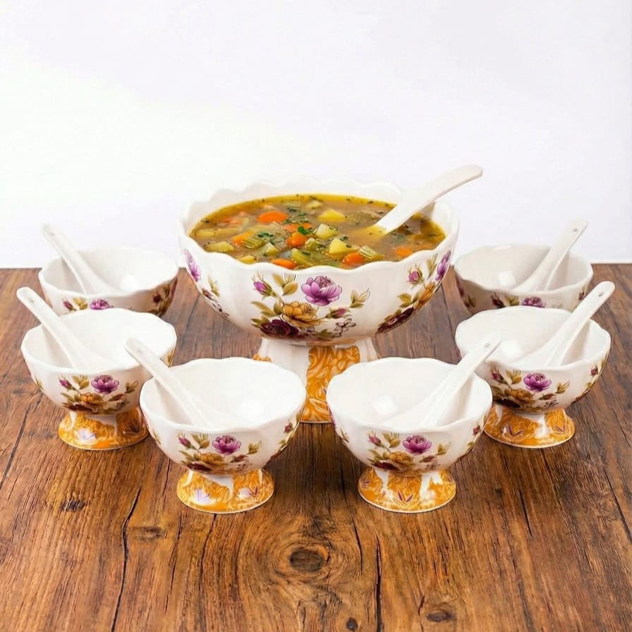 14-Piece Melamine Soup Set – Double-Glazed, Printed, Durable & Break-Resistant