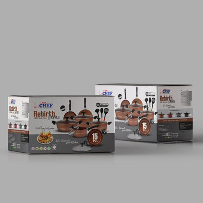 Chef Best Aluminum Non Stick Kitchen Set 15 Pcs New Arrival Cookware Set - Copper Rebirth
