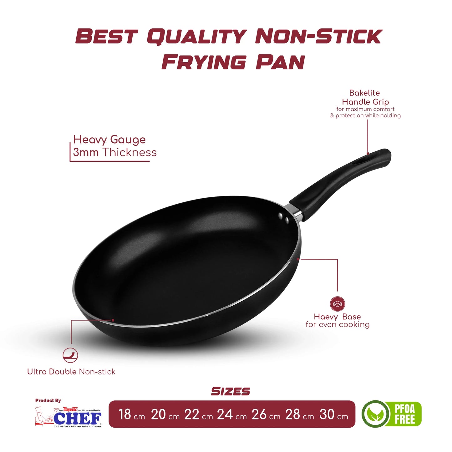 Majestic Premium Non Stick Round Frying Pan (3MM) Black