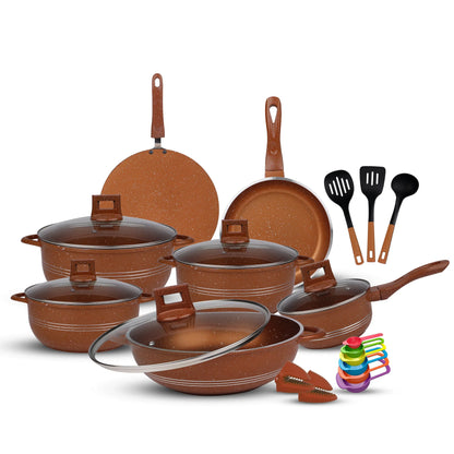 Majestic Chef Marble Coating DIE CAST NONSTICK COOKWARE SET/Kitchen Set-(23PCS) - Copper