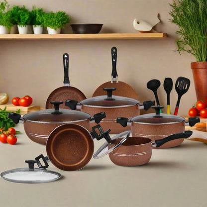 Chef Best Aluminum Non Stick Kitchen Set 15 Pcs New Arrival Cookware Set - Copper Rebirth