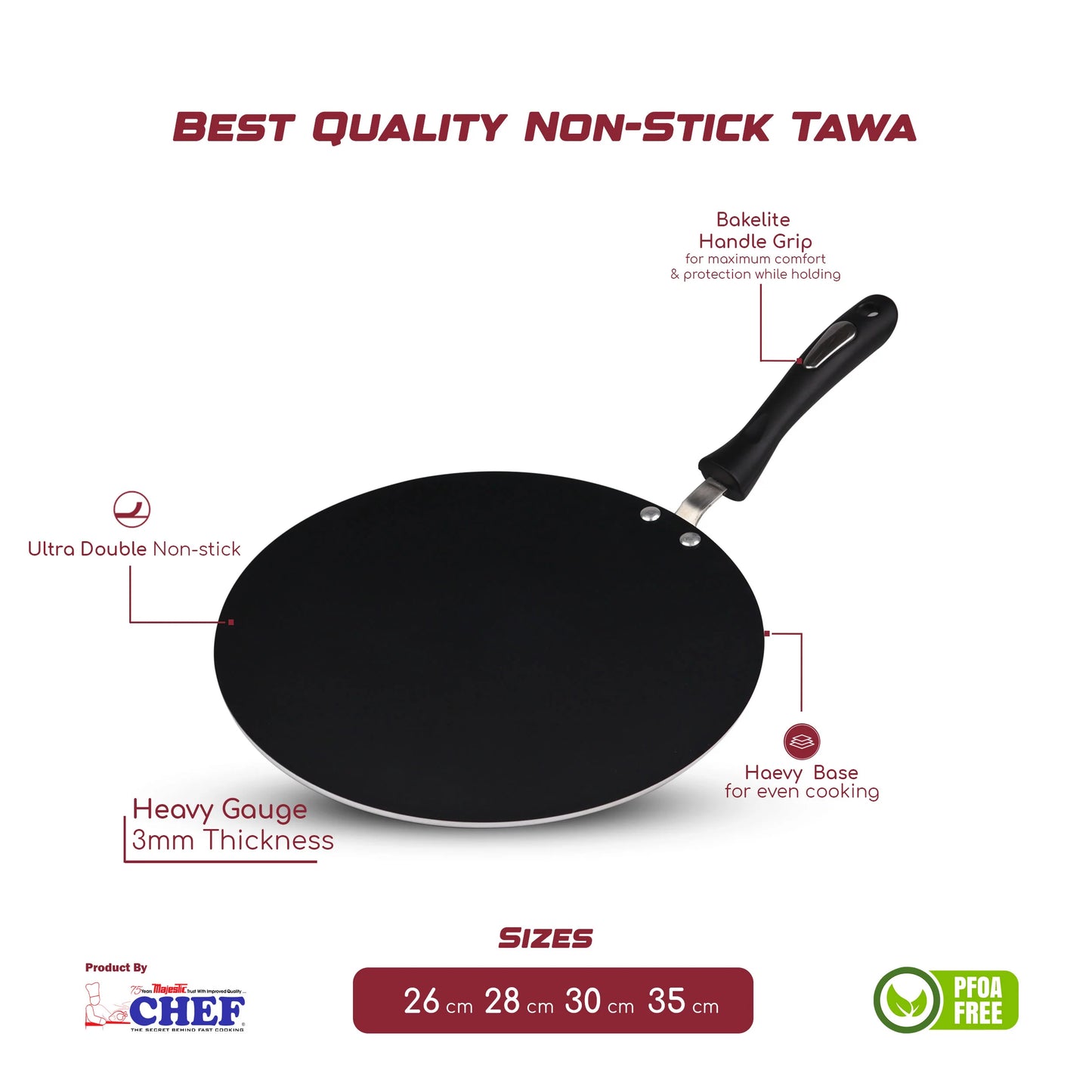 Chef Best Non Stick Tawa / Paratha Pan - Fix Handle
