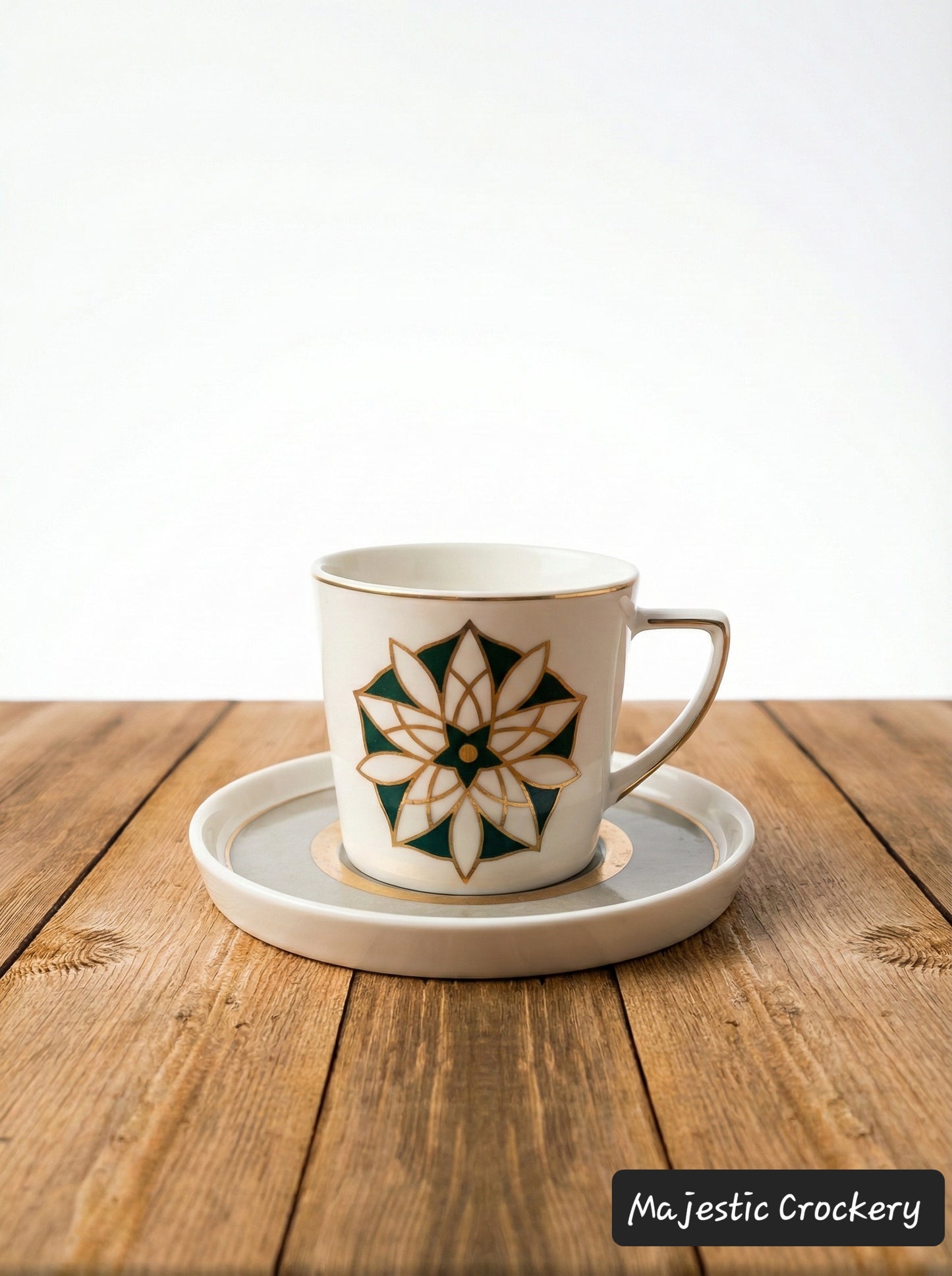 12PCs Luxury China Bone Cup Set – 6 Golden Chrome Cups with SAUCER & Premium Gift Box | Elegant Tea & Coffee Set