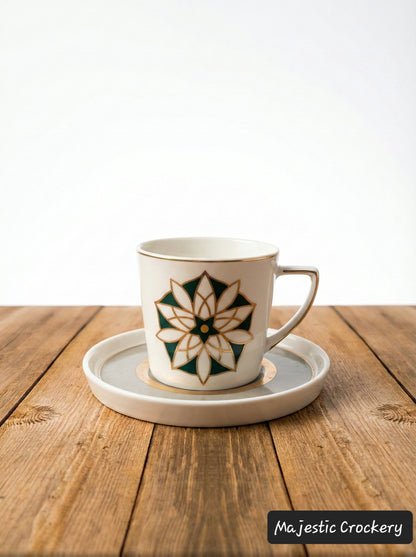 12PCs Luxury China Bone Cup Set – 6 Golden Chrome Cups with SAUCER & Premium Gift Box | Elegant Tea & Coffee Set