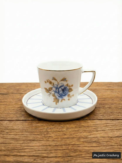 12PCs Luxury China Bone Cup Set – 6 Golden Chrome Cups with SAUCER & Premium Gift Box | Elegant Tea & Coffee Set