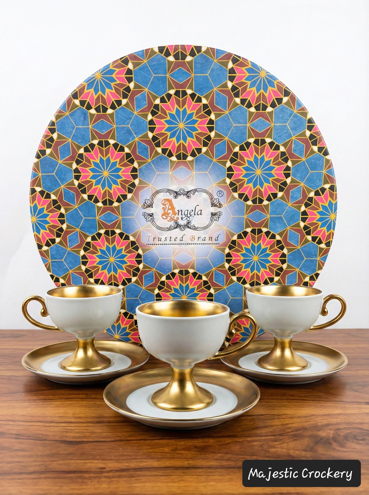 12PCs Luxury China Bone Cup Set – 6 Golden Chrome Cups with SAUCER & Premium Gift Box | Elegant Tea & Coffee Set