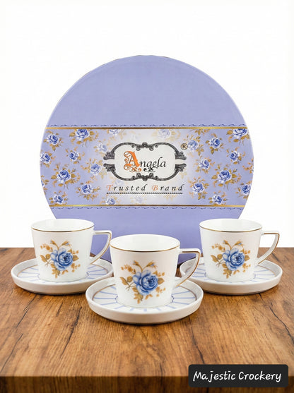 12PCs Luxury China Bone Cup Set – 6 Golden Chrome Cups with SAUCER & Premium Gift Box | Elegant Tea & Coffee Set