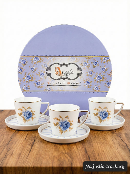 12PCs Luxury China Bone Cup Set – 6 Golden Chrome Cups with SAUCER & Premium Gift Box | Elegant Tea & Coffee Set