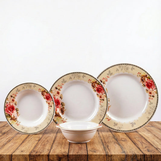 Premium 24Pcs Melamine Mini Dinner Set – 3 Sizes plates + 6 Serving Bowl (KTORI) | For 6 Persons | Unbreakable & Lightweight