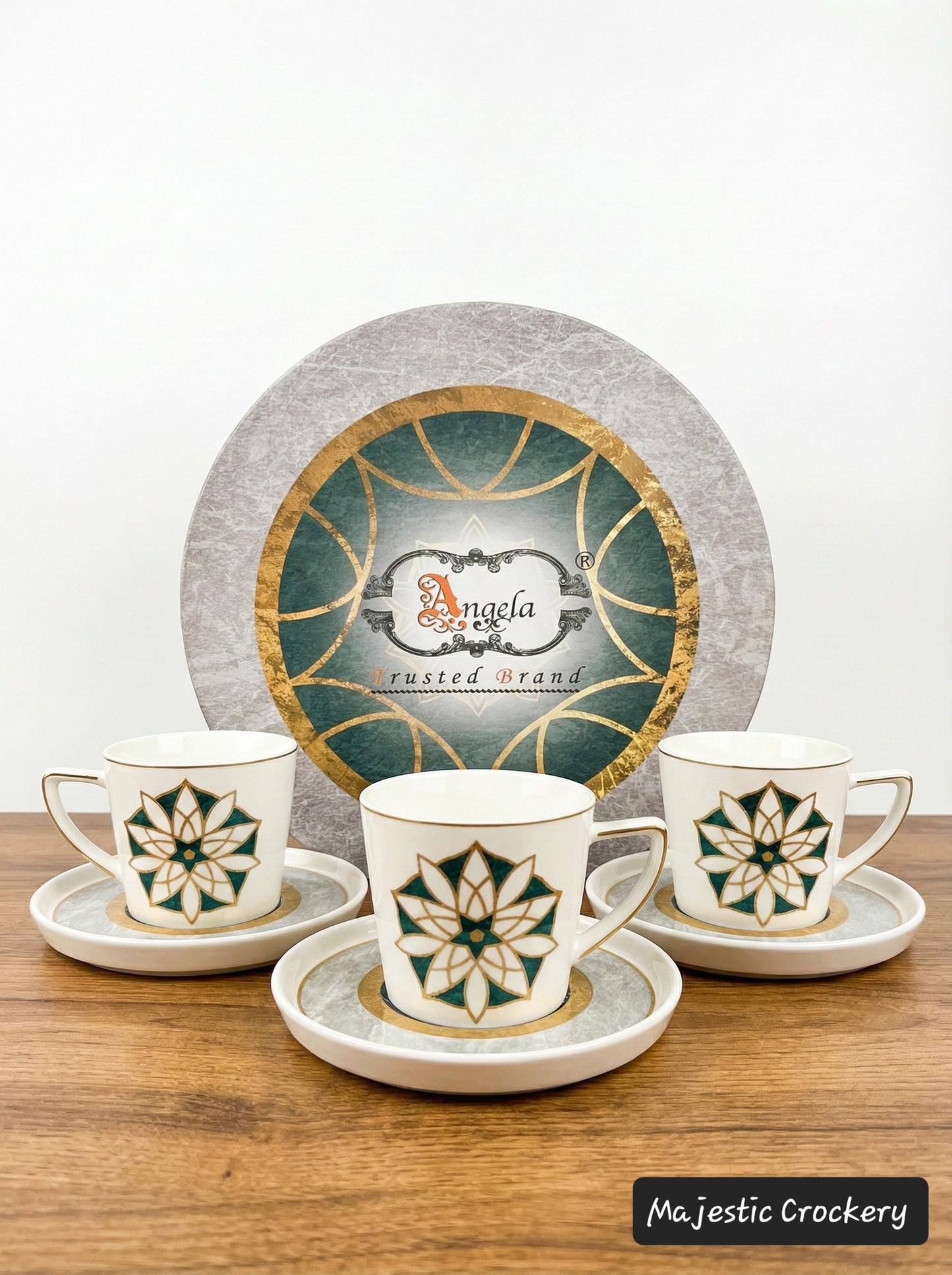 12PCs Luxury China Bone Cup Set – 6 Golden Chrome Cups with SAUCER & Premium Gift Box | Elegant Tea & Coffee Set