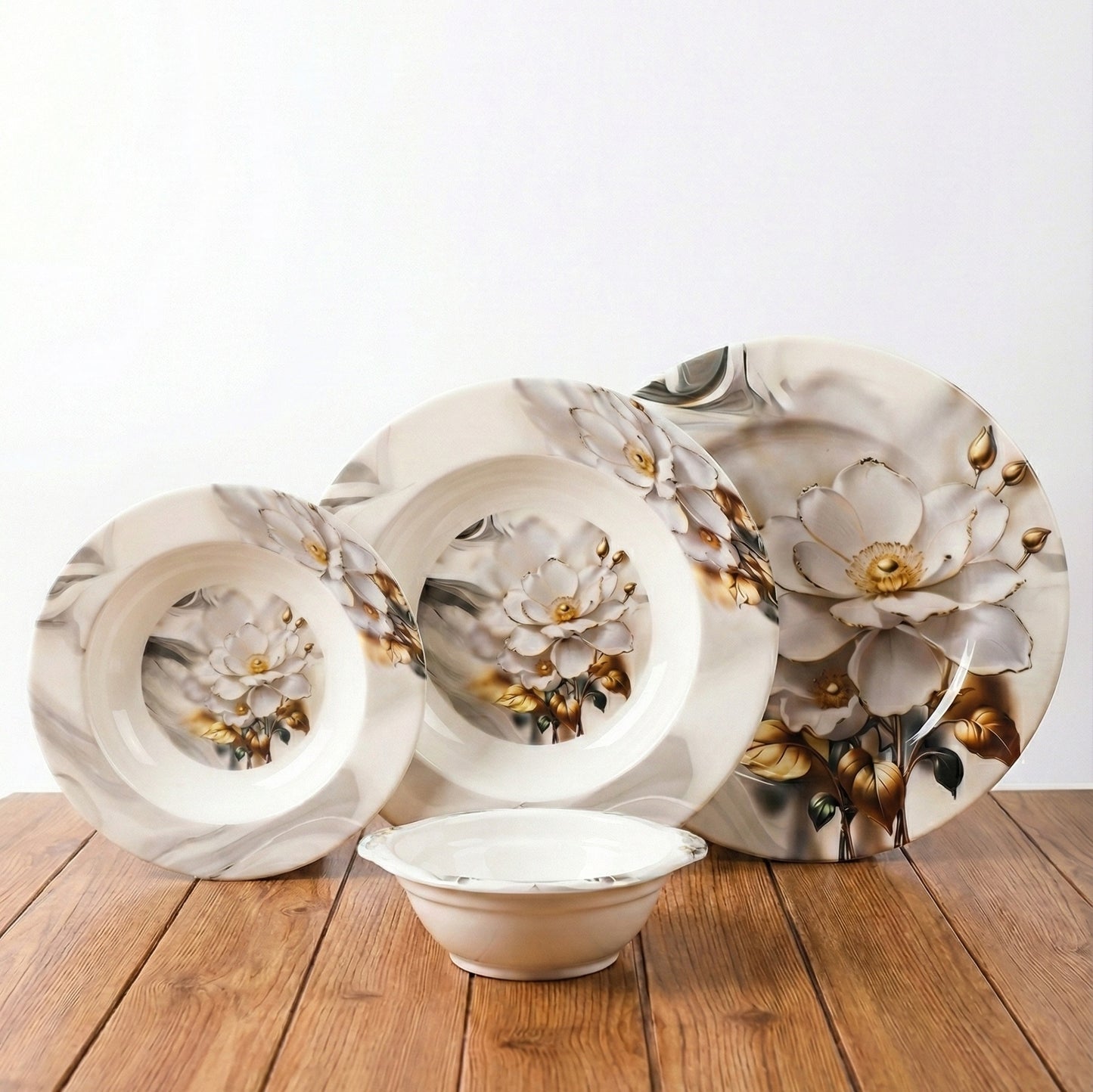 24Pcs Melamine Mini Dinner Set – 3 Sizes plates + 6 Serving Bowl (KTORI) | For 6 Persons | Unbreakable & Lightweight