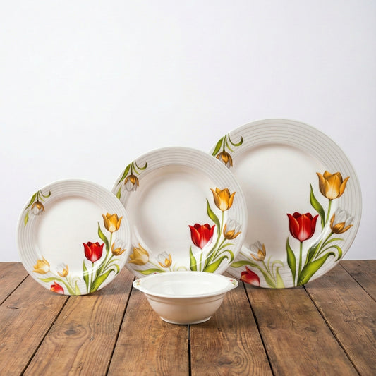 24Pcs Melamine Mini Dinner Set – 3 Sizes plates + 6 Serving Bowl (KTORI) | For 6 Persons | Unbreakable & Lightweight